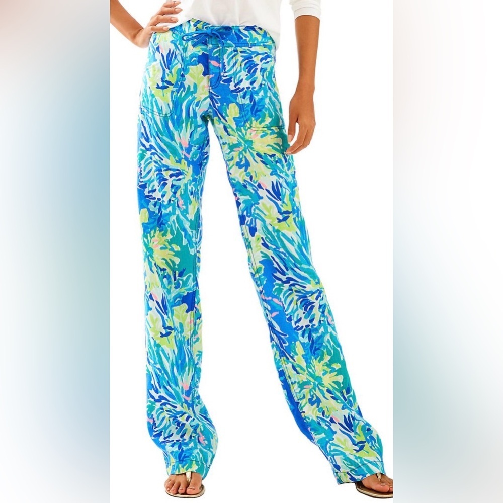 Lilly Pulitzer Brilliant Blue Linen Calley Pants Wade and Sea Size 6